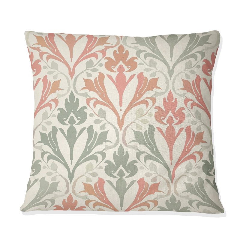 Imprimé damassé rose pastel - Coussin Country, H 18 po x l 18 po, Carré
