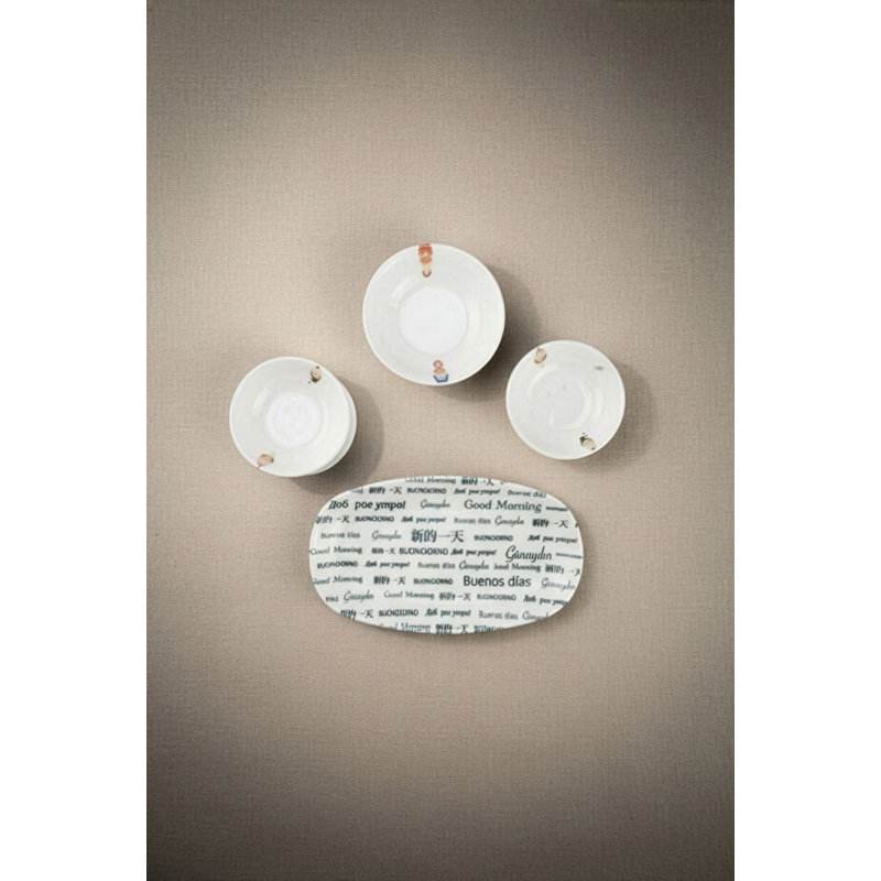 Ensemble de petit-déjeuner élégant 14 pièces, noir et blanc | 100% porcelaine | Comprend 6 assiettes de service (7,5 po), 2 bols (5,1 x 5,1 x 1,6 po), 4 bols Joker (4,3 x 4,3 x 1,4 po), 2 plateaux (9,4 x 5,5 po) | Va au lave-vaisselle et au micro-ondes | Une expérience culinaire élégante