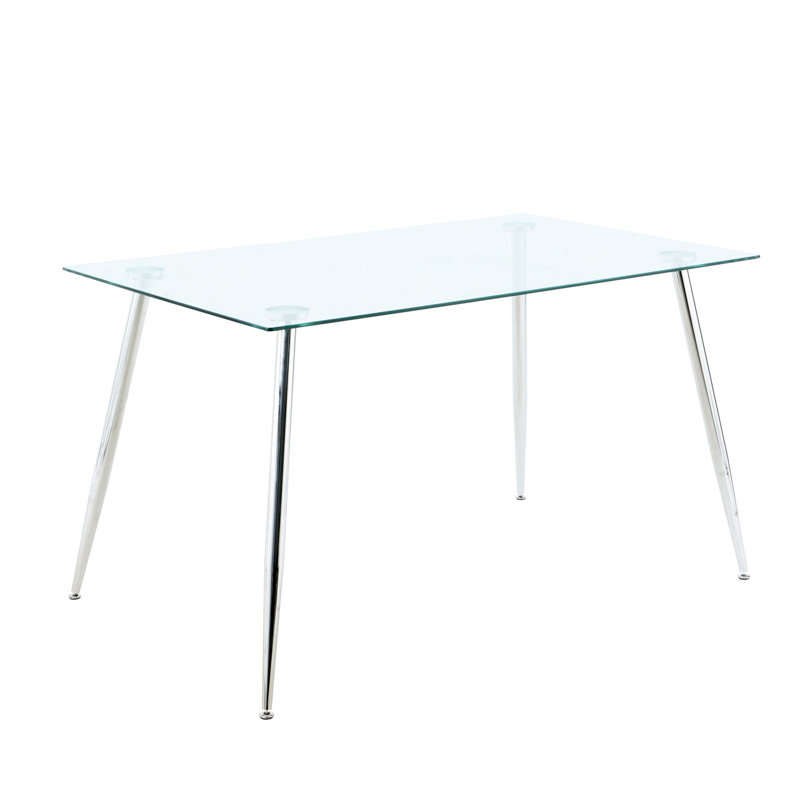 Table de salle à manger 51 "avec plateau en verre trempé et pieds pour la cuisine moderne, Chrome