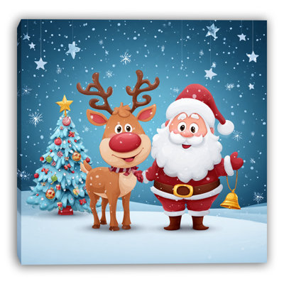 Toile enneigée père Noël et renne
