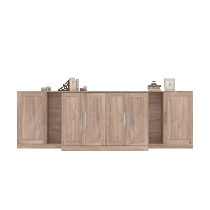 Lit armoire Pur avec matelas et armoires de rangement, Double, Brun rustique