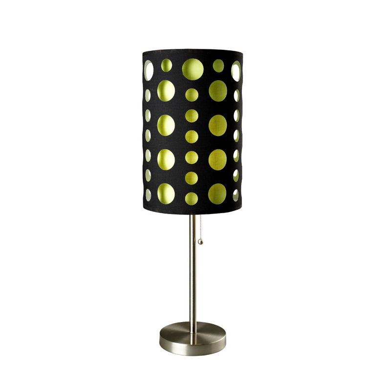 Lampe de table rétro en métal 33 po avec double abat-jour en tissu noir et vert, lampe de bureau au design rétro avec interrupteur à chaîne