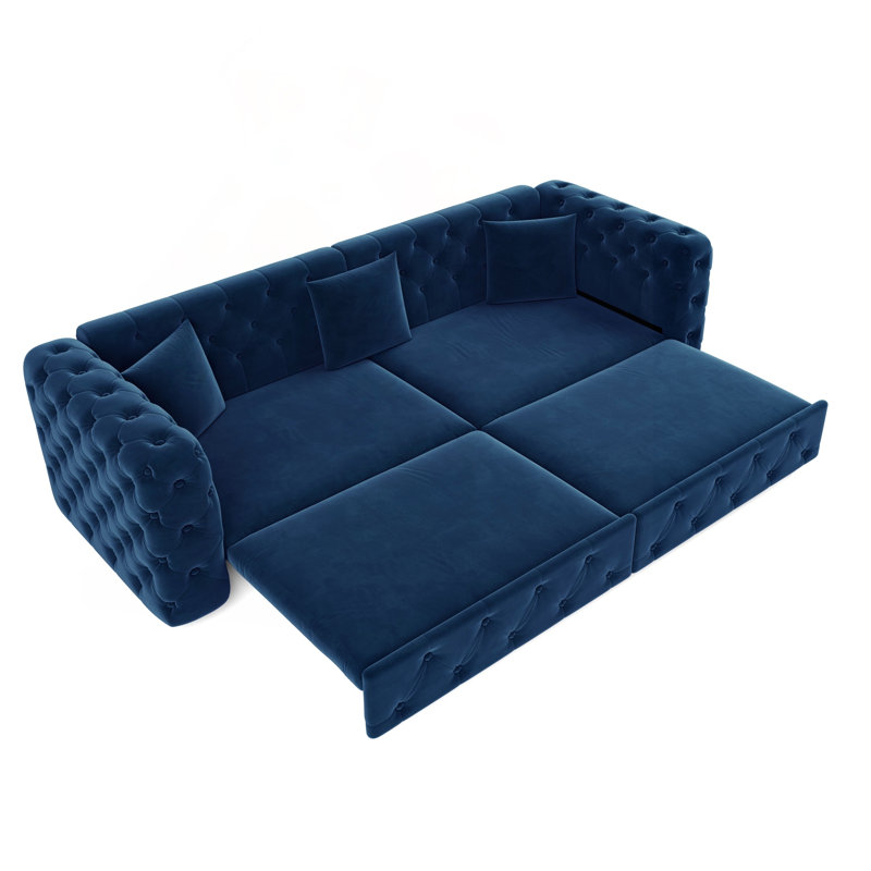 Canapé-lit escamotable 3 en 1 avec design capitonné en velours