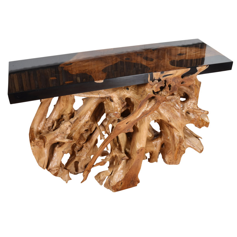 Artistic Floating Teak Root Console Table, Black/Brown, 31.5" H x 48" W x 18" D