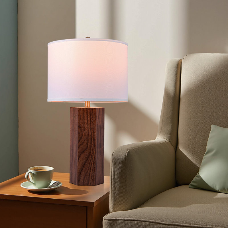29''/26''/22'' Modern Wooden Bedside Table Lamps, Cozy Desk Lamp with Linen Shade for Home Office, Bedroom, Kitchen Counter