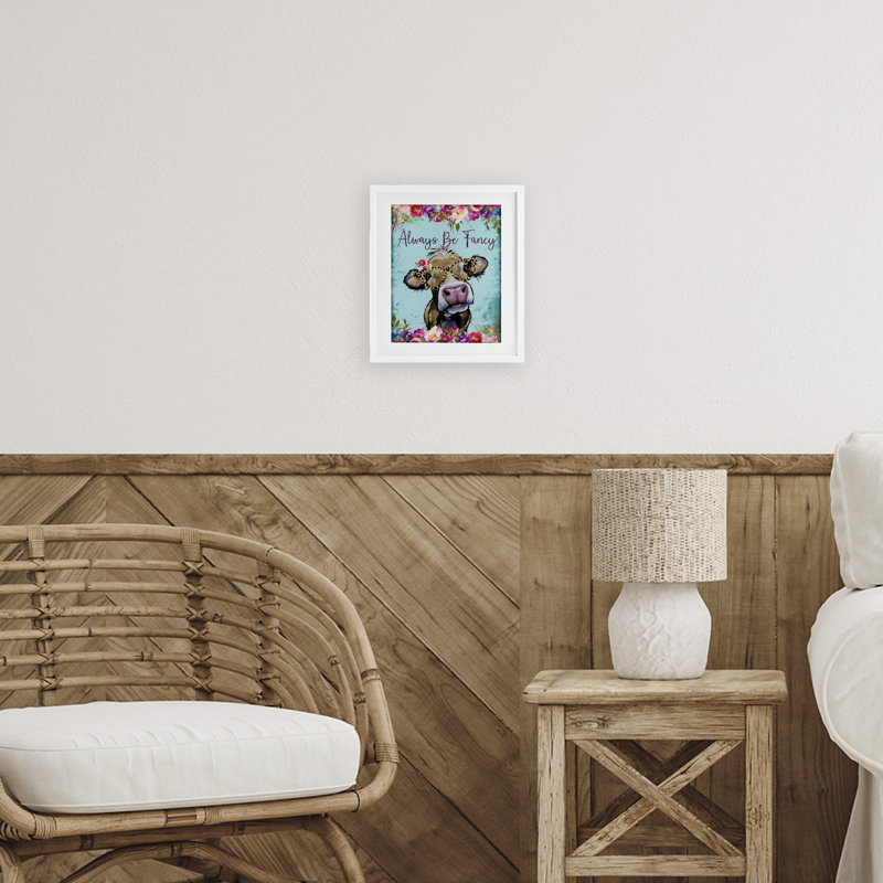 «Always Be Fancy Cow», reproduction sous verre encadrée, conception par Lee Keller, H 16 po x l 13 po, Cadre blanc côtier