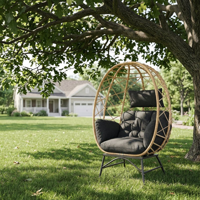 Solvane Patio Wicker & Stretch Fabric Indoor/Outdoor Egg Lounge Chair With Cushion
