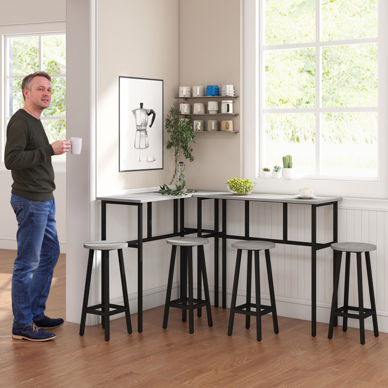 HOMCOM 6-Piece Breakfast Bar Table and Stools Set Counter Height, Grey, Grey