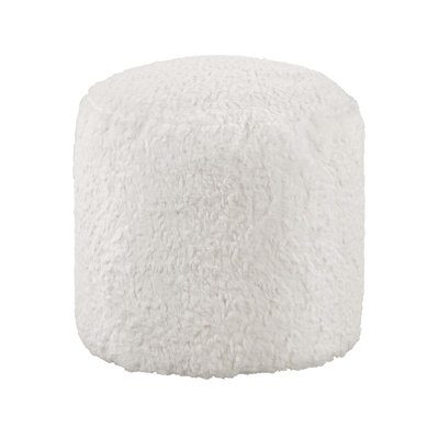 Repose-pieds cylindrique moderne avec revêtement en fausse fourrure, base antidérapante et rembourrage durable en perles pour une utilisation polyvalente des sièges ou des repose-pieds.