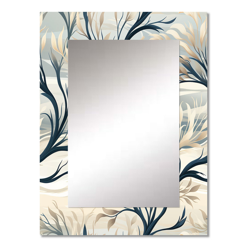 Coletti, paysage d'arbre minimaliste gris - grand miroir floral, décor de miroir mural unique, impression sur métal