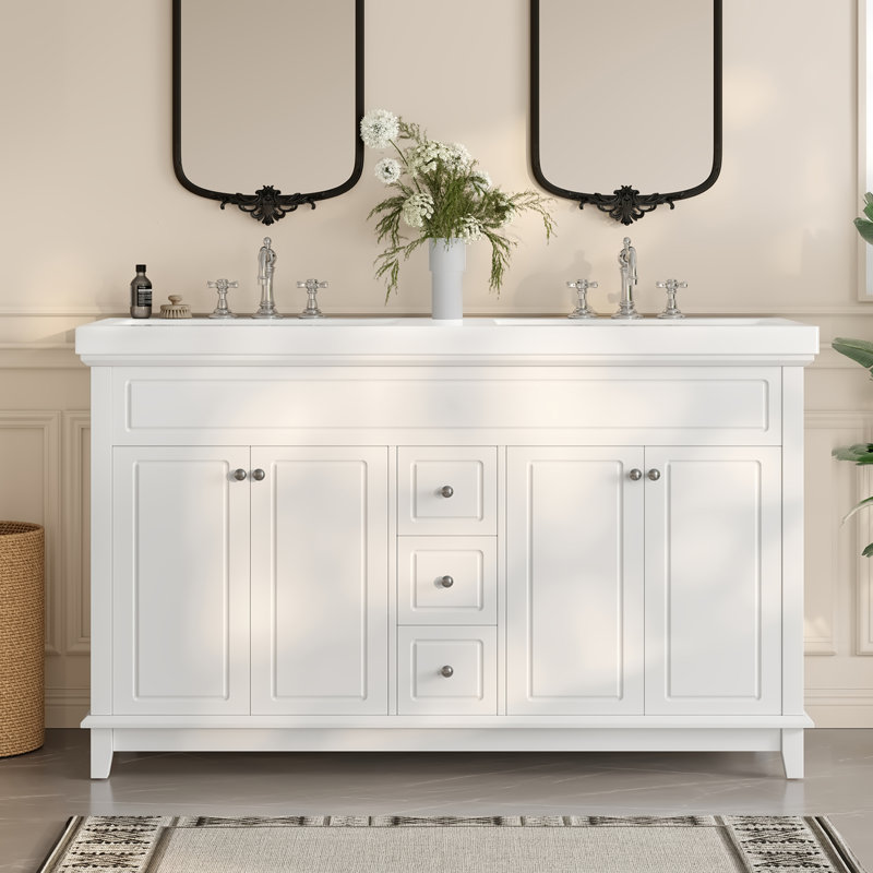 Meuble-lavabo de salle de bain avec lavabos doubles et tablettes à double couche