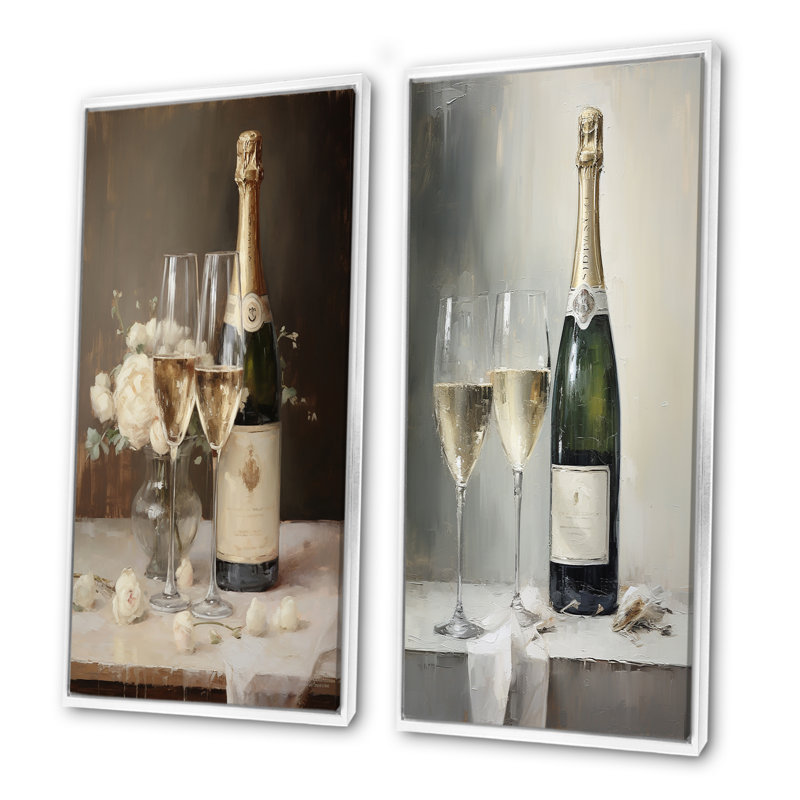 Legacys Lure Champagne and Glass - Champagne, ensemble de 2 reproductions d'art mural, Cadre flottant blanc