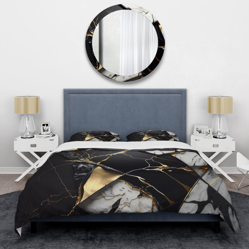 Abstract Geode Gold IV - Ensemble de housse de couette moderne - Microfibre de polyester
