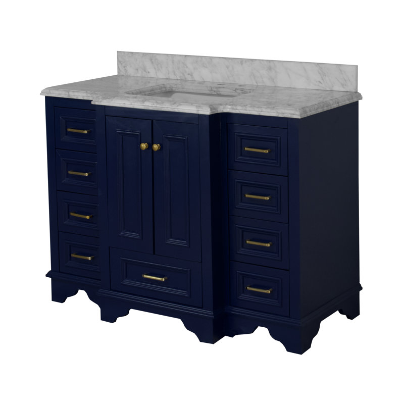 Ensemble de meuble-lavabo simple 48 po Loughlam, Marbre de Carrare, Bleu royal