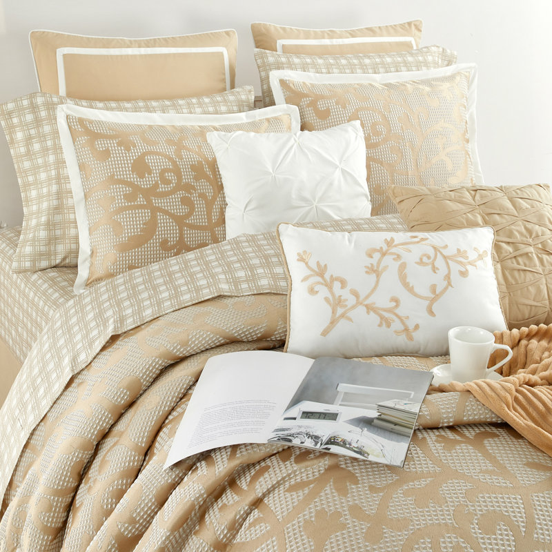 Taupe Paisley Jacquard California King Comforter Set, 14 Piece