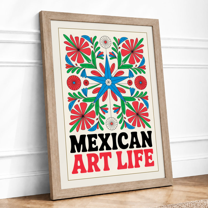 Mexican Folk Celebration Boho - Framed Print, A1 - 84.1 x 59.4 cm, Oak