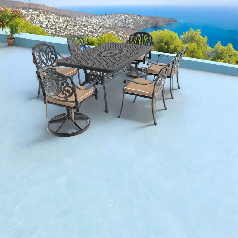 Élégant ensemble de salle à manger de patio en aluminium coulé 7 pièces avec chaises pivotantes, noir