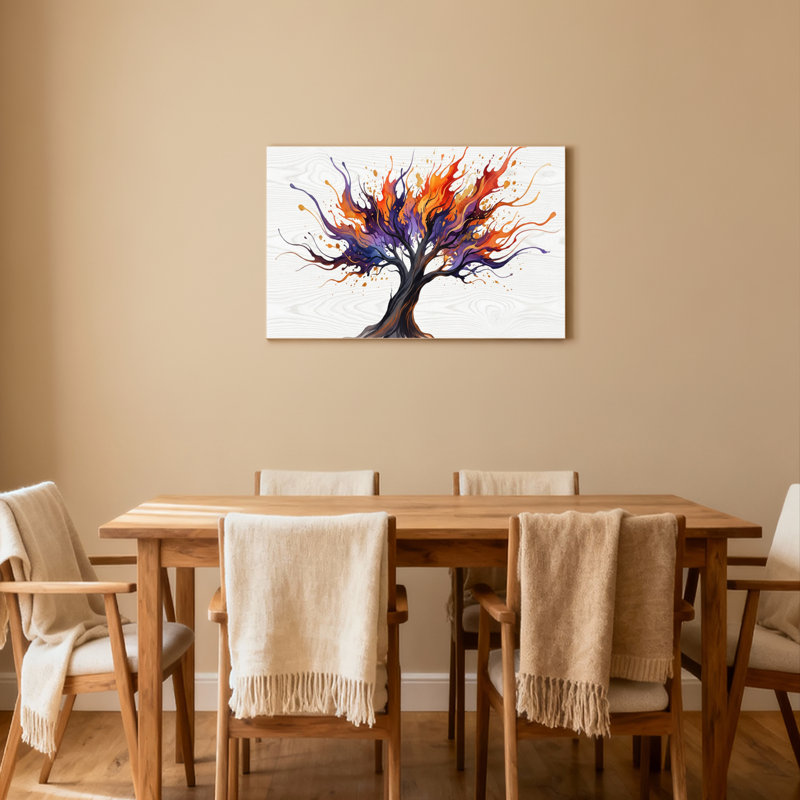 Ensemble de 1 tableau abstrait Arbre de flamme sur toile tendue, H 24 po x l 36 po