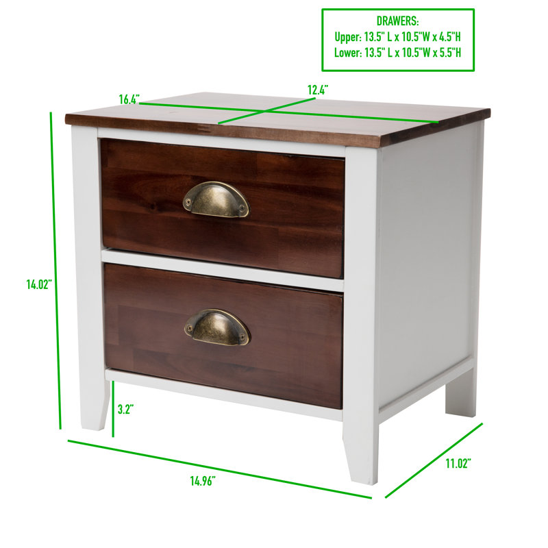 Compact White and Brown Wood 2-Drawer Nightstand
