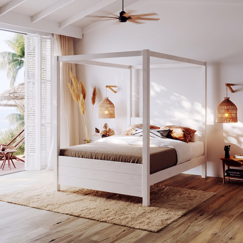 Desern Solid Wood Bed, Double (4'6), White