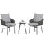 3-Piece Rattan Bistro Set with 4 Cushions for Balcony Porch, Grey