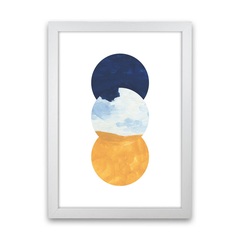 Horizon Abstract Circles by Pixy Paper - Print, 29.7cm H x 21cm W x 3cm D, White Framed
