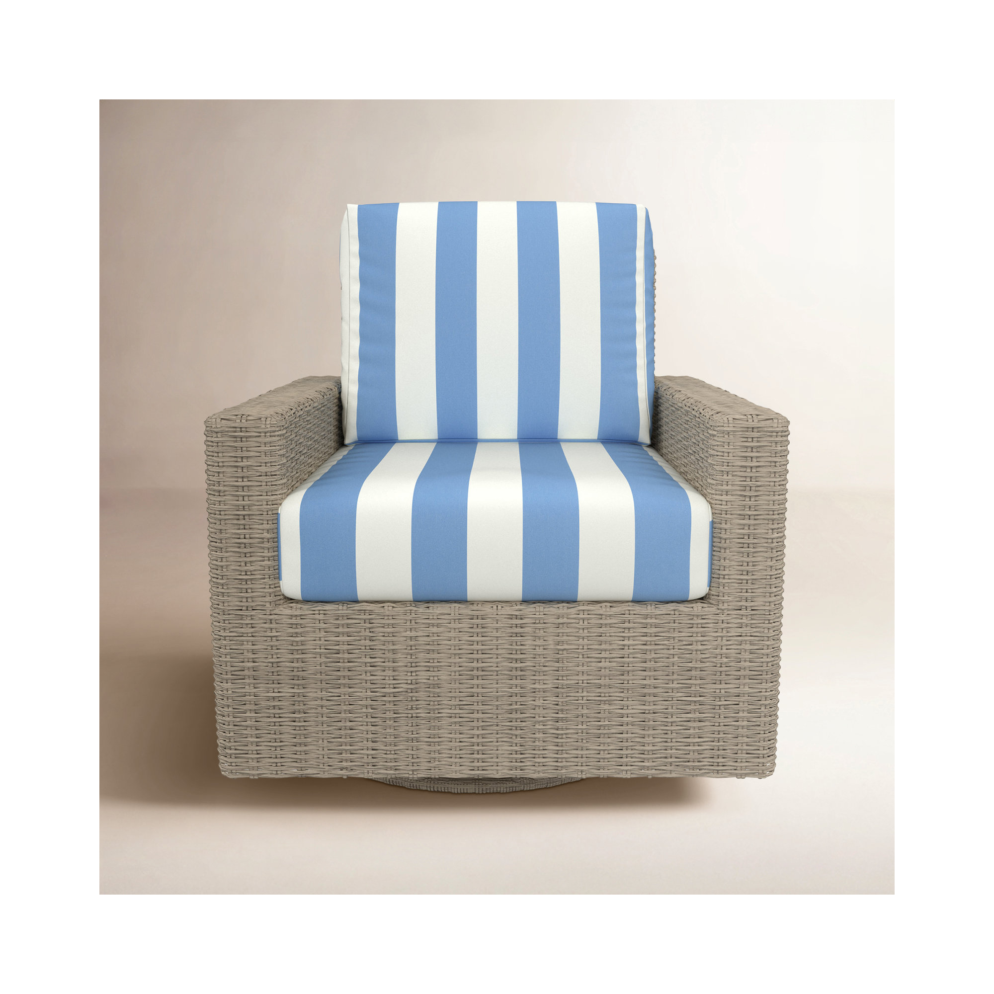 Outdoor Swivel Chair With Sunbrella Cushions, Refuge Ocean, Striped