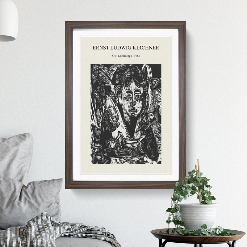 Girl Dreaming by Ernst Ludwig Kirchner - Single Picture Frame Print, Walnut Framed, 48cm H x 36cm W x 2cm D