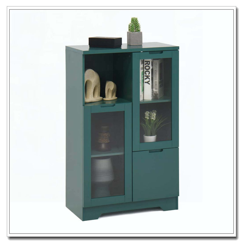 MDF Painted Cabinet Glass Doors Drawer Open Storage, Green