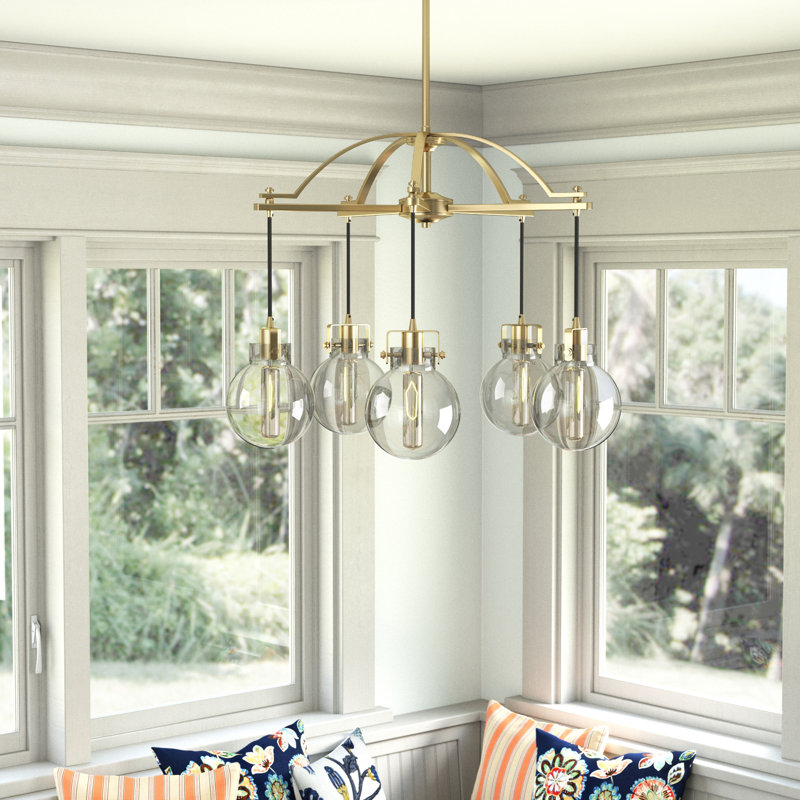 Lustre géométrique unique à 5 lumières Dominicka, Laiton délavé