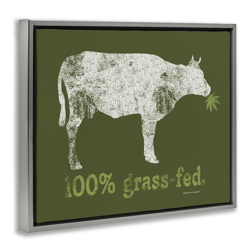 «Grass Fed Cow Floater», art mural sur toile, H 25 po x l 31 po, Cadre flottant gris lustré