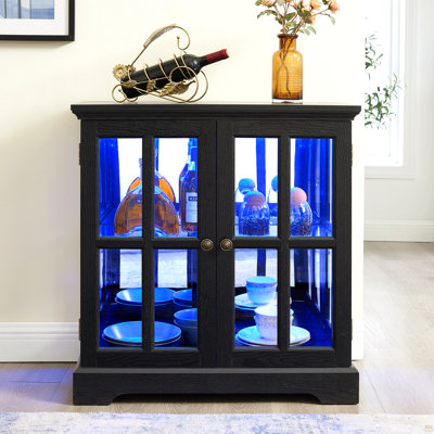 LED Curio Display Cabinet, Antique Display Cabinet With Adjustable Shelves, Retro Design Quality Showcase With Lattice Doors Elegant Bookcase And Storage Cabinet