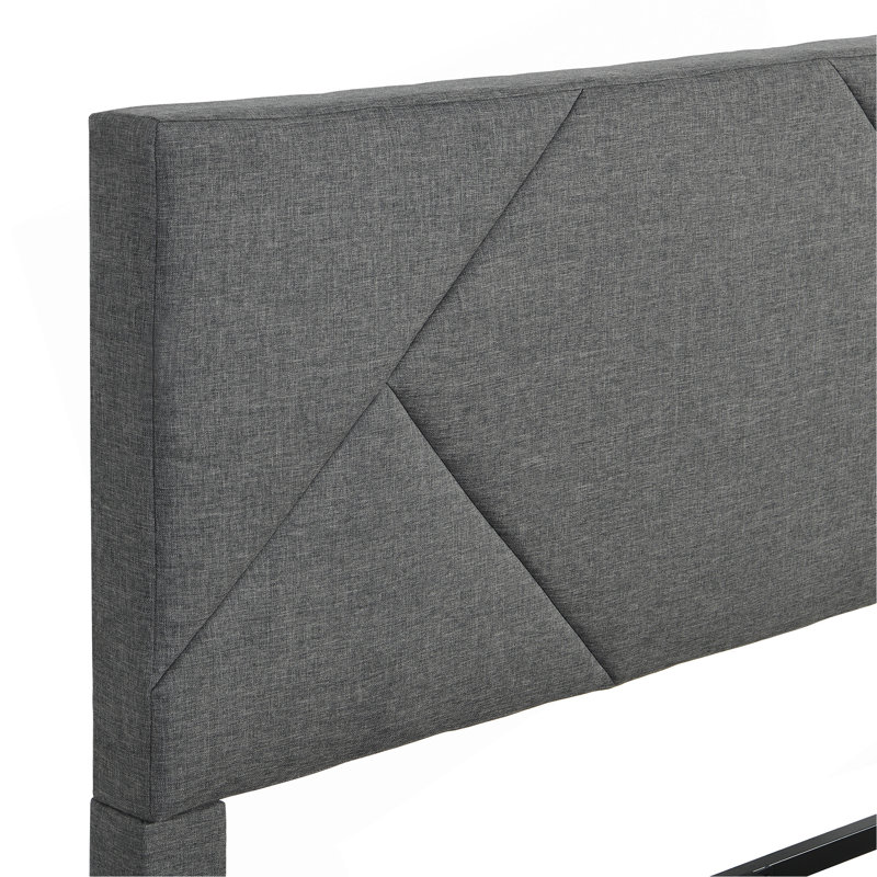 Cadre de lit plateforme rembourré deux places avec tête de lit, sommier à lattes en bois robuste, base de matelas, aucun sommier tapissier requis, montage facile, gris