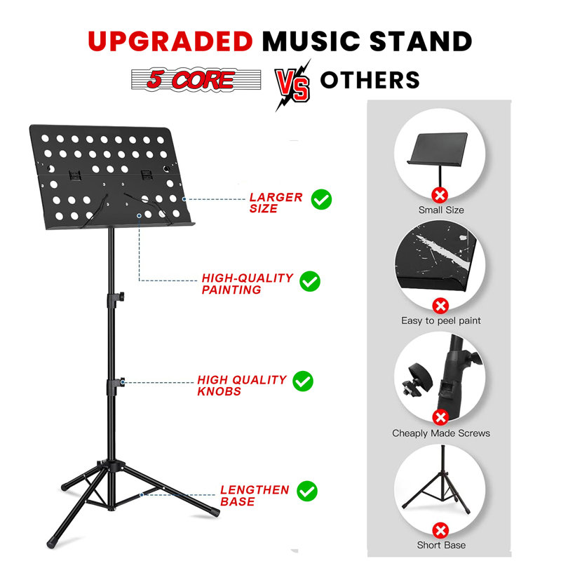 Adjustable Black Metal Tripod Music Stand with Large Tray