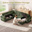 Canapé-lit modulaire de 112 po avec lit escamotable modulaire de 112 po pour 7 personnes, avec méridienne de rangement et dossier réglable, poches latérales et porte-gobelets, vert