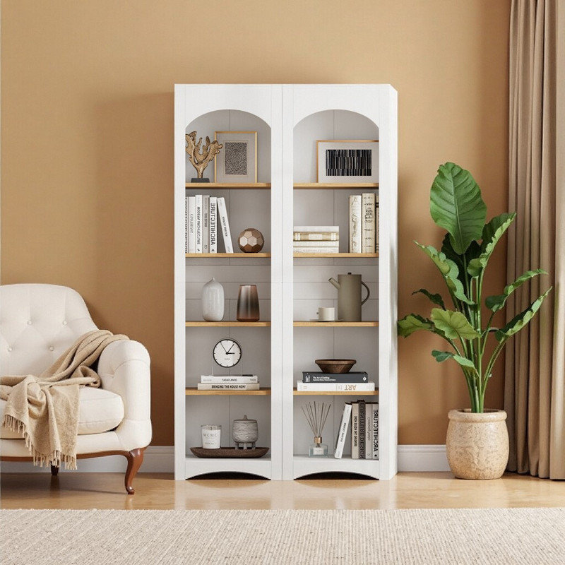 Ensemble de 2 bibliothèques rétro de style campagnard avec tablettes réglables, Blanc