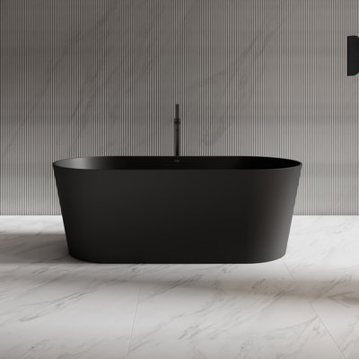 MonBlari 65" X 28" Freestanding Black Soaking Solid Surface Bathtub With Overflow And Pop-up Drain For Bathroom