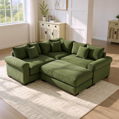 Oversized U-Shaped Modular Sectional Sofa with Ottoman, Corduroy Upholstery