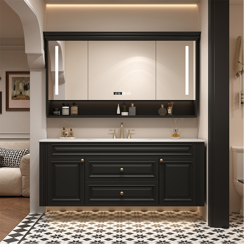 Armoire de salle de bain moderne et luxueuse., H 19,69 po x l 47,24 po x P 21,65 po, Noir