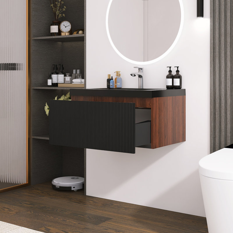 Meuble-lavabo moderne à rayures avec lavabo simple, 30"