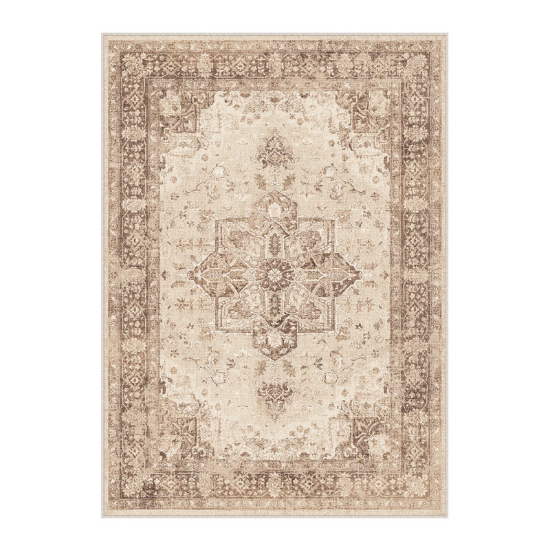 Tapis lavable rétro patiné avec envers antidérapant, Rectangulaire 8 pi x 10 pi, Brun