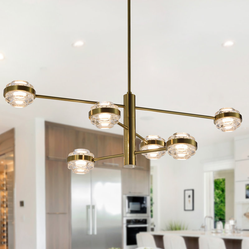 Milano 40-in 6-light ETL Certified Integrated LED Chandelier with Height Adjustable Rods, Antique Brass