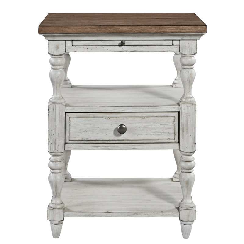 Harlowe 1 Drawer Nightstand - Antique White and Brown
