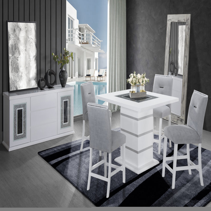 WHITE BAR TABLE AND BAR STOOL SET