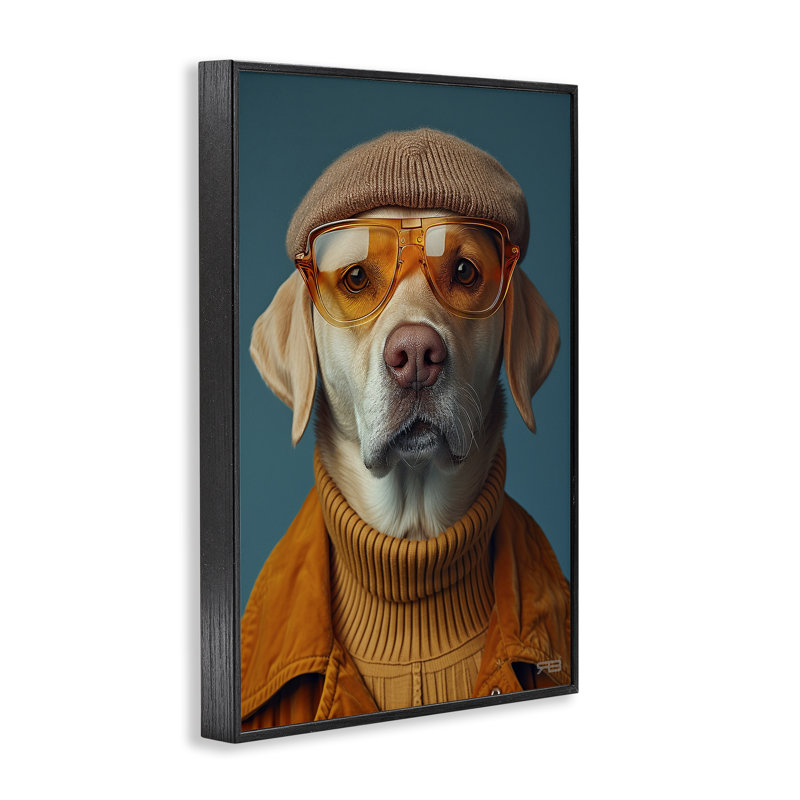 Dog in Knit Fashion Canvas Print with Black Frame