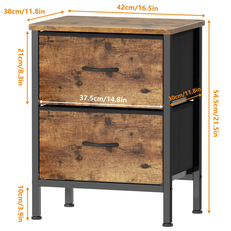 Braelon 42cm W Metal Bedside Table, Brown/Black