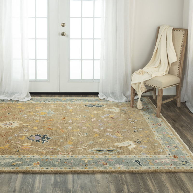 Gray Floral Hand-Knotted Wool Rectangular Rug