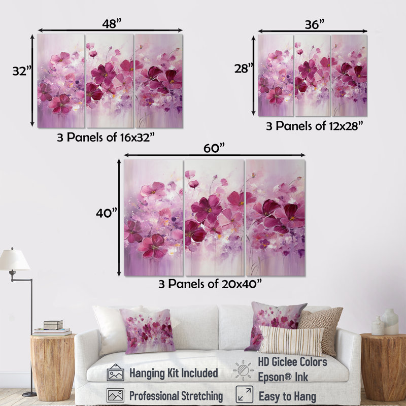 Ensemble d'art sur toile Fuschia, Toile tendue, H 32 po x l 48 po x P 1 po