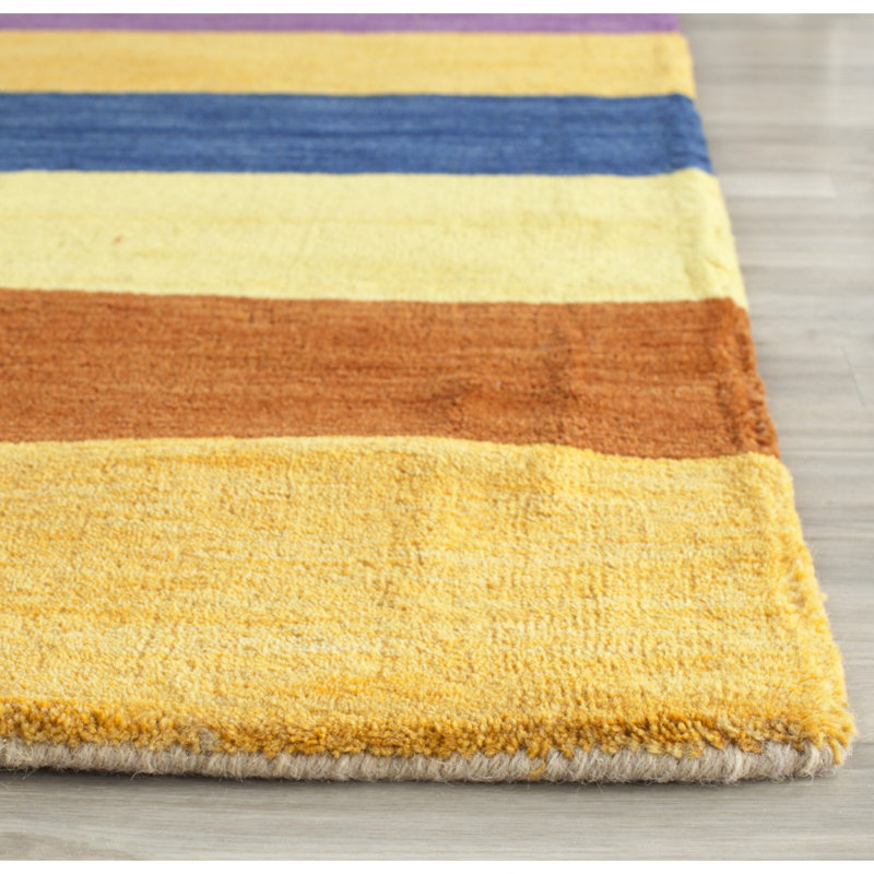 Tapis jaune / multicolore en laine tissé à plat à la main Hossain, Rectangle 4 pi x 6 pi