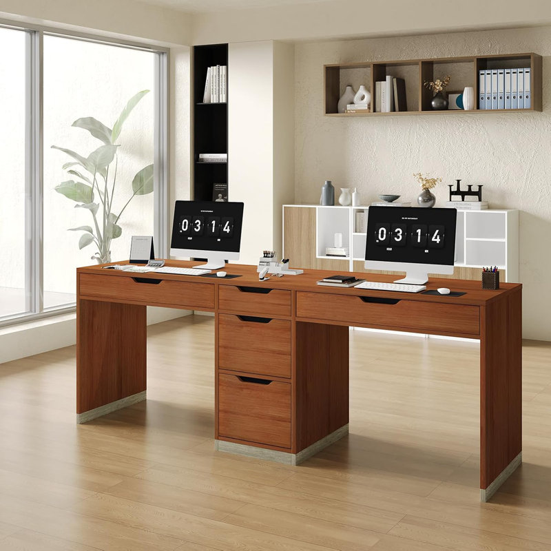 78 Inch Two Person Desk with Drawers, Double Computer Desk with Storage 5 Drawers for Two Person, Extra Long Writing Desk Workstation with File Drawer for Home Office